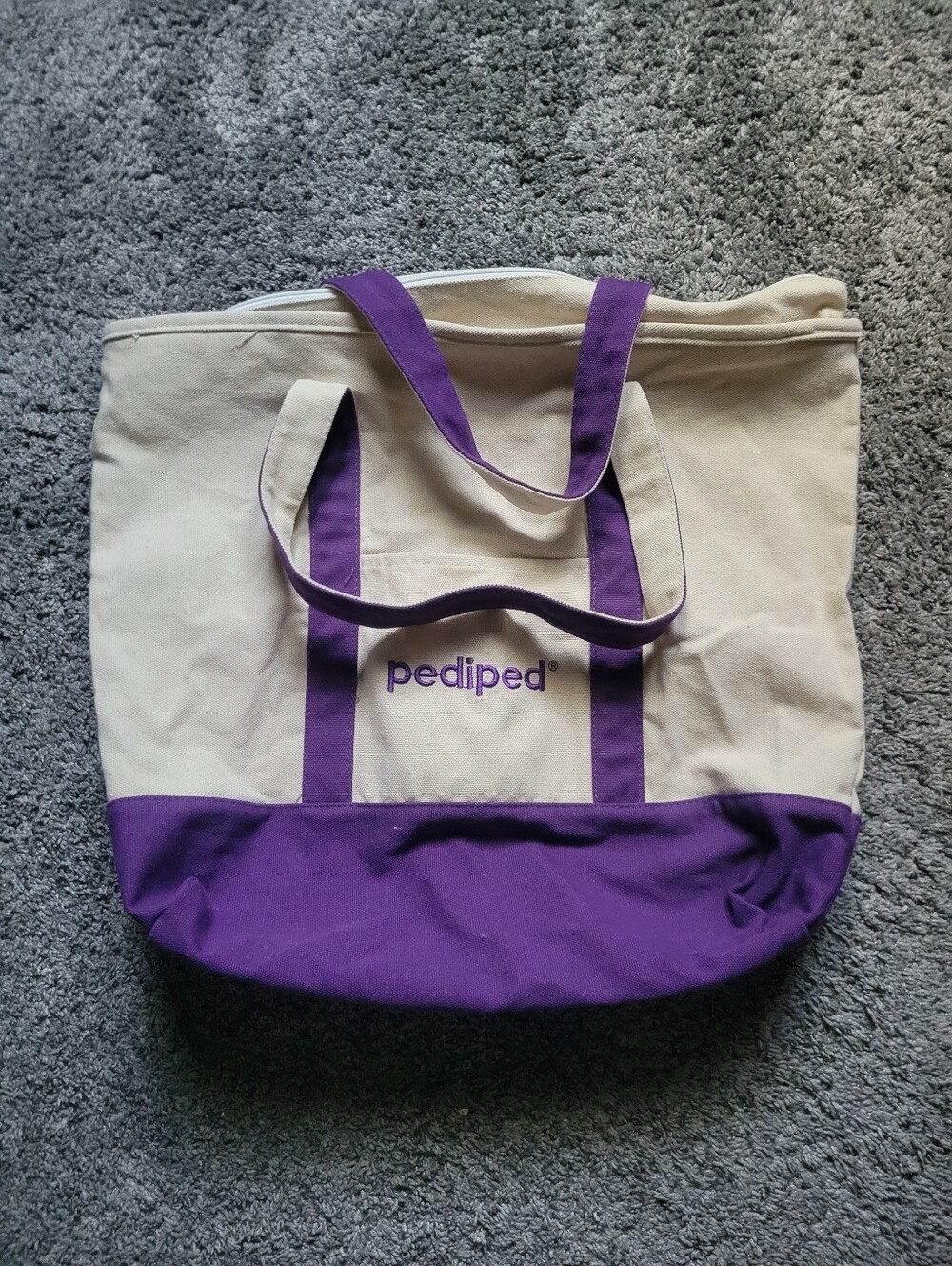 NEW Pediped Cream & Purple Canvas Tote Over The Shoulder Large Zipper  Spacious